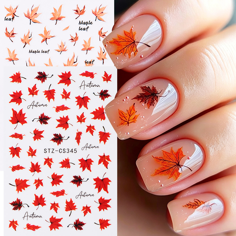 Nail Art Orange - 2 stuks aquarel oranje rood esdoornblad