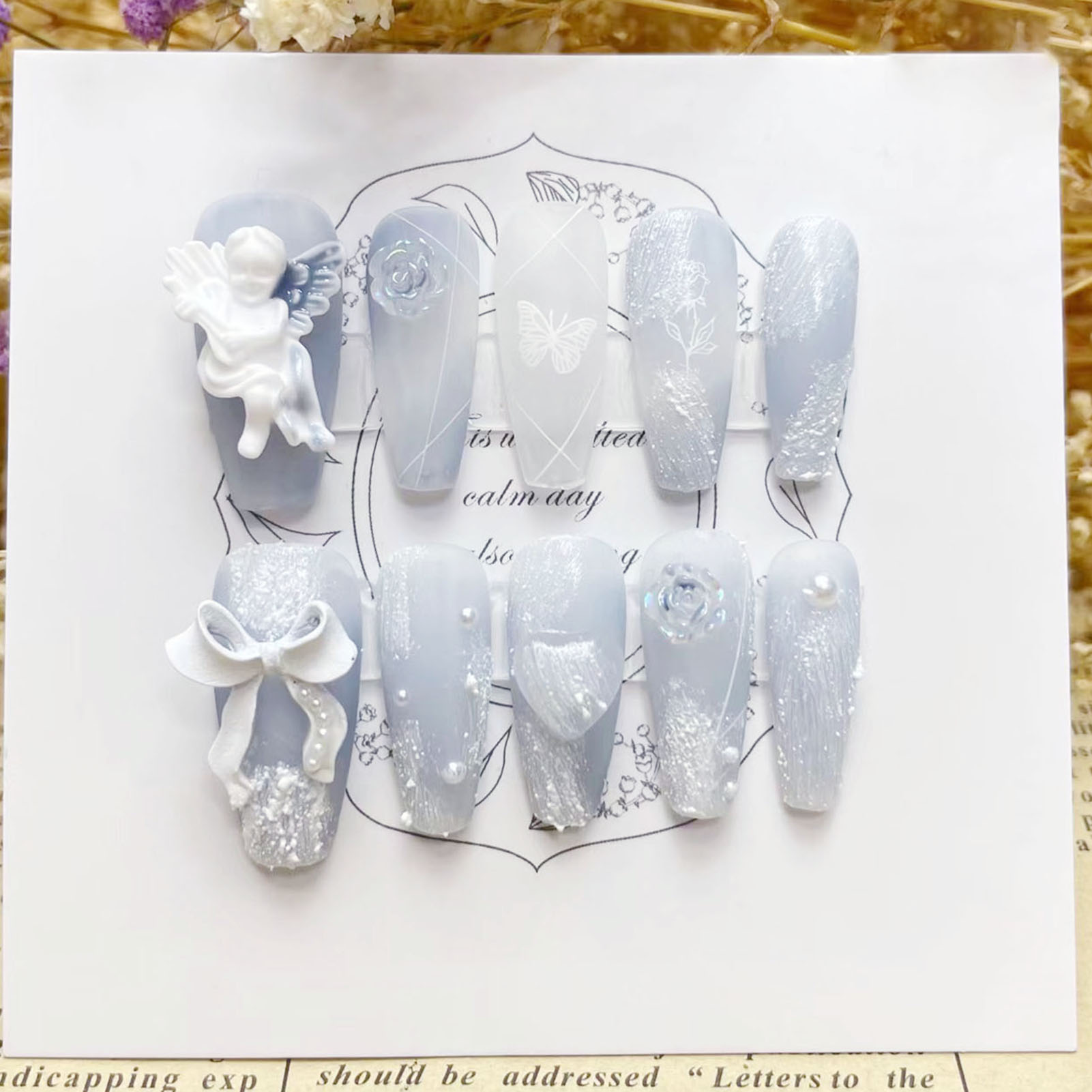 Nail Art Press On - 3D Gips Angel Kunstnagels Glanzend Haze