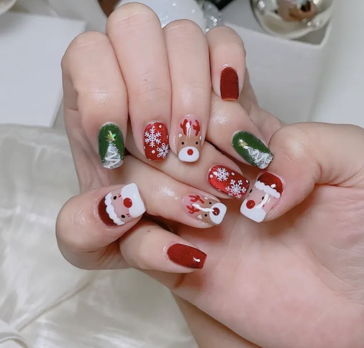 Nail Art Press On - Kerst Press-on Nagels Kerstman Rendier Sneeuwvlok