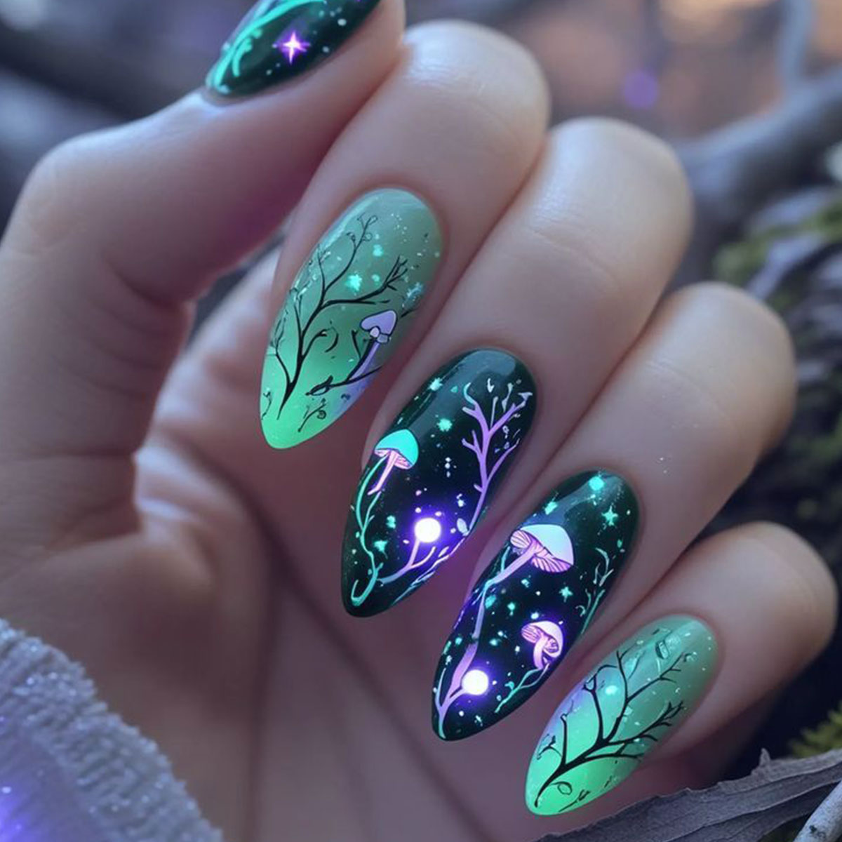 Nail Art Press On - Amandelpers op nagels Paddestoel Nepnagels Blad