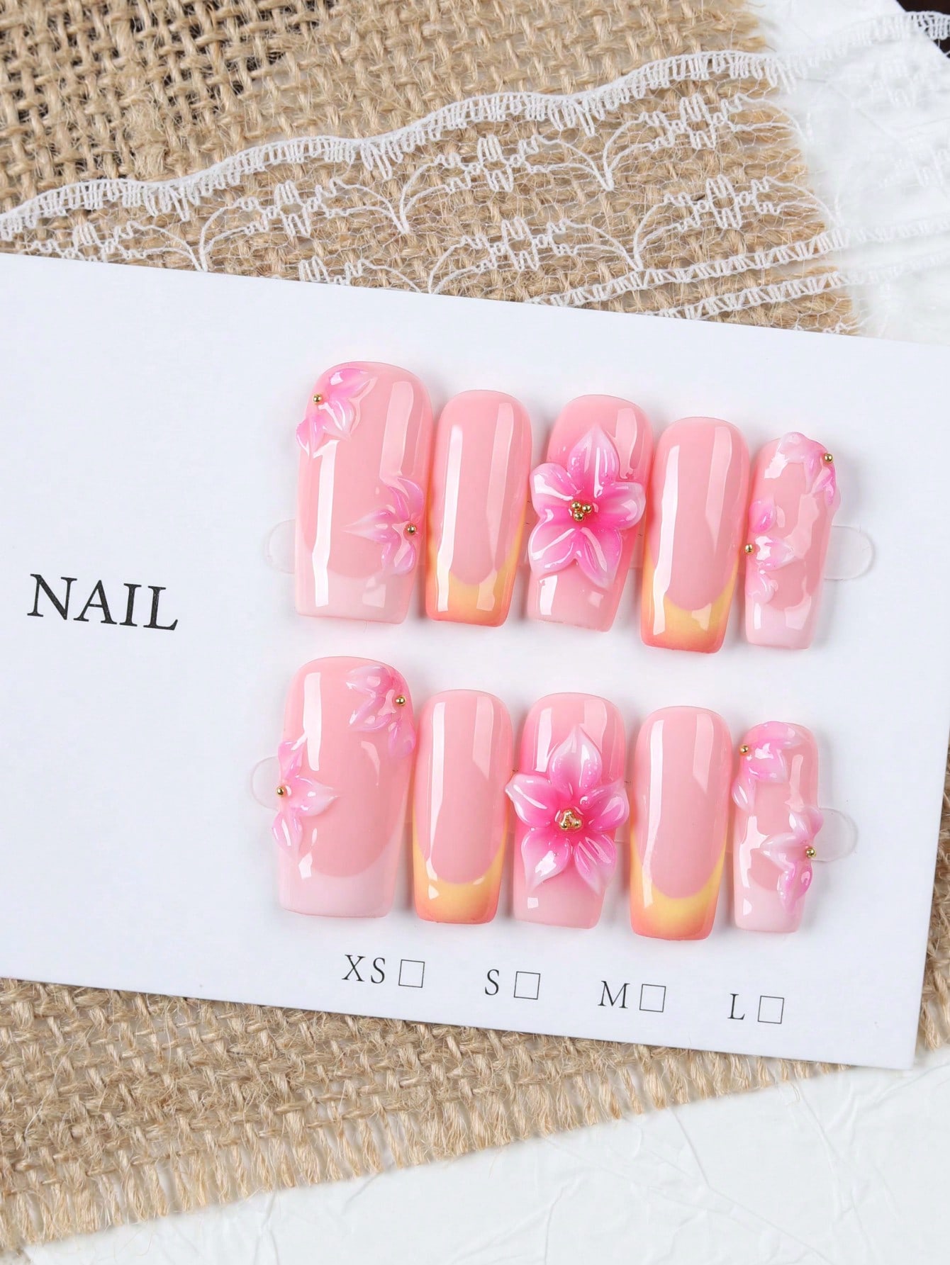 Nail Art Orange - 10 stuks middellange rechthoekige nude roze