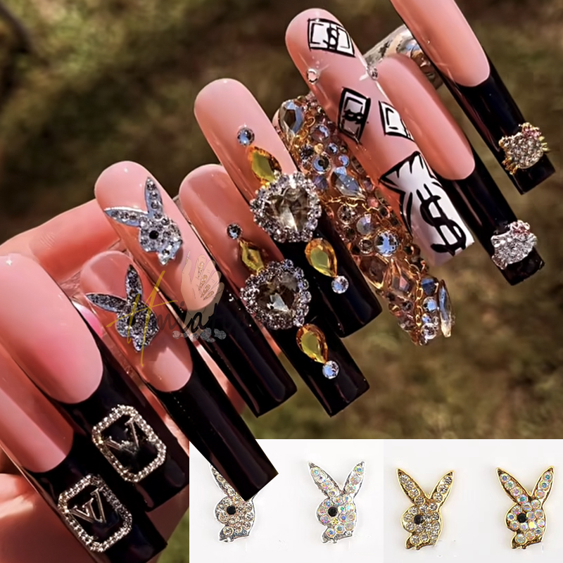 Nail Art Valentines Day - 3D Konijnenkoppen Nagelcharms Decoraties Luxe Gouden