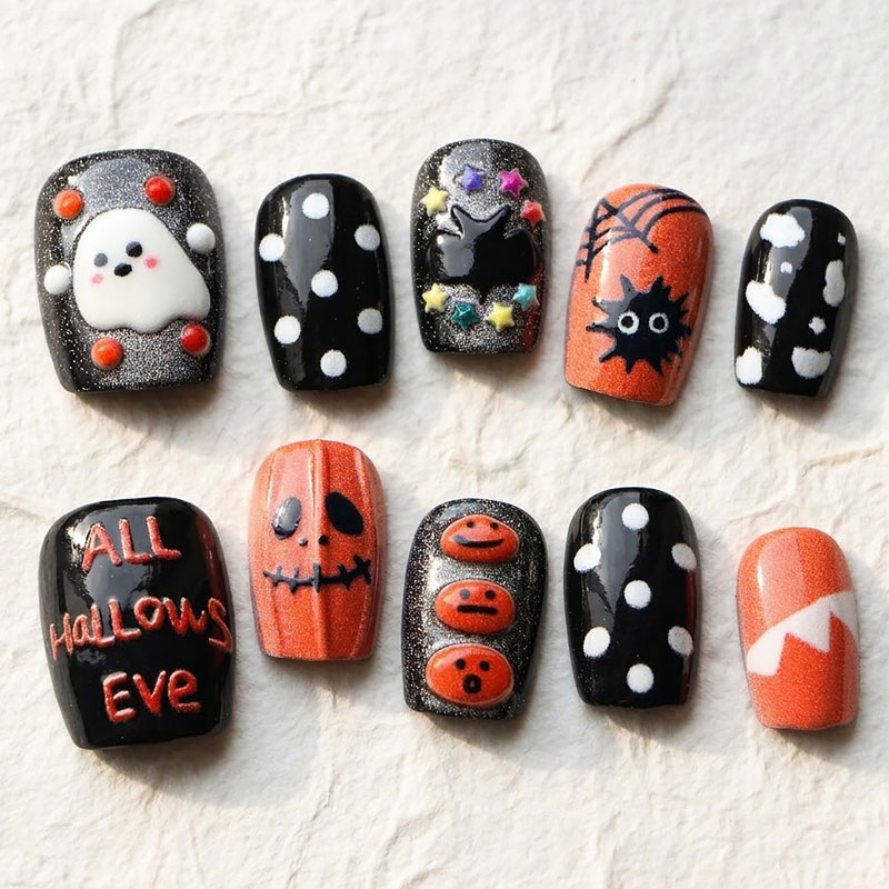 Nail Art Press On - 10 stuks Halloween Ghost Pumpkin Press