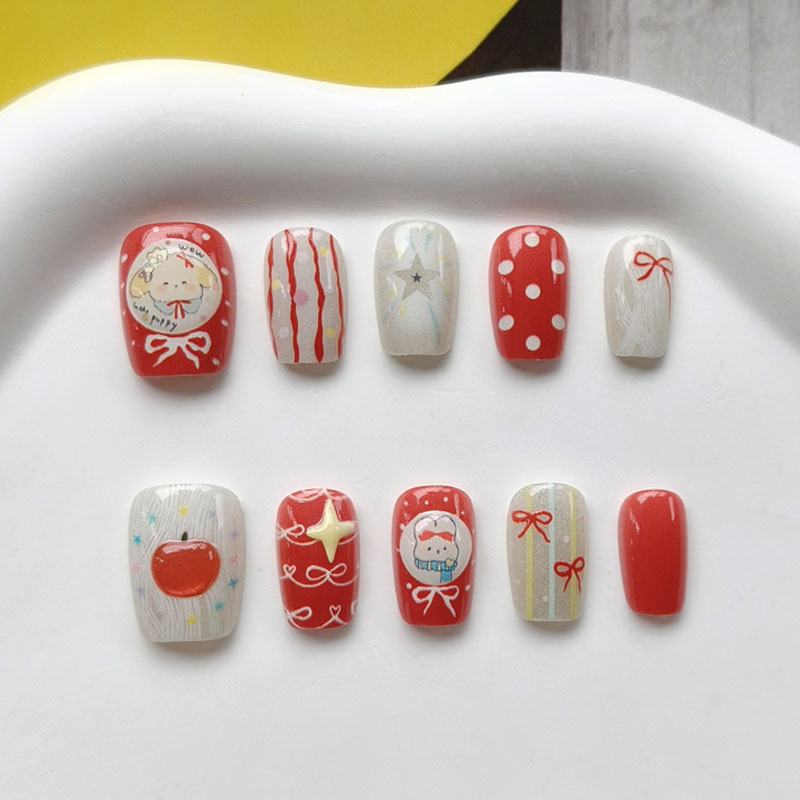 10 stuks 3D-appelkorte stijl o - Nail Art Press On recensie en prijs